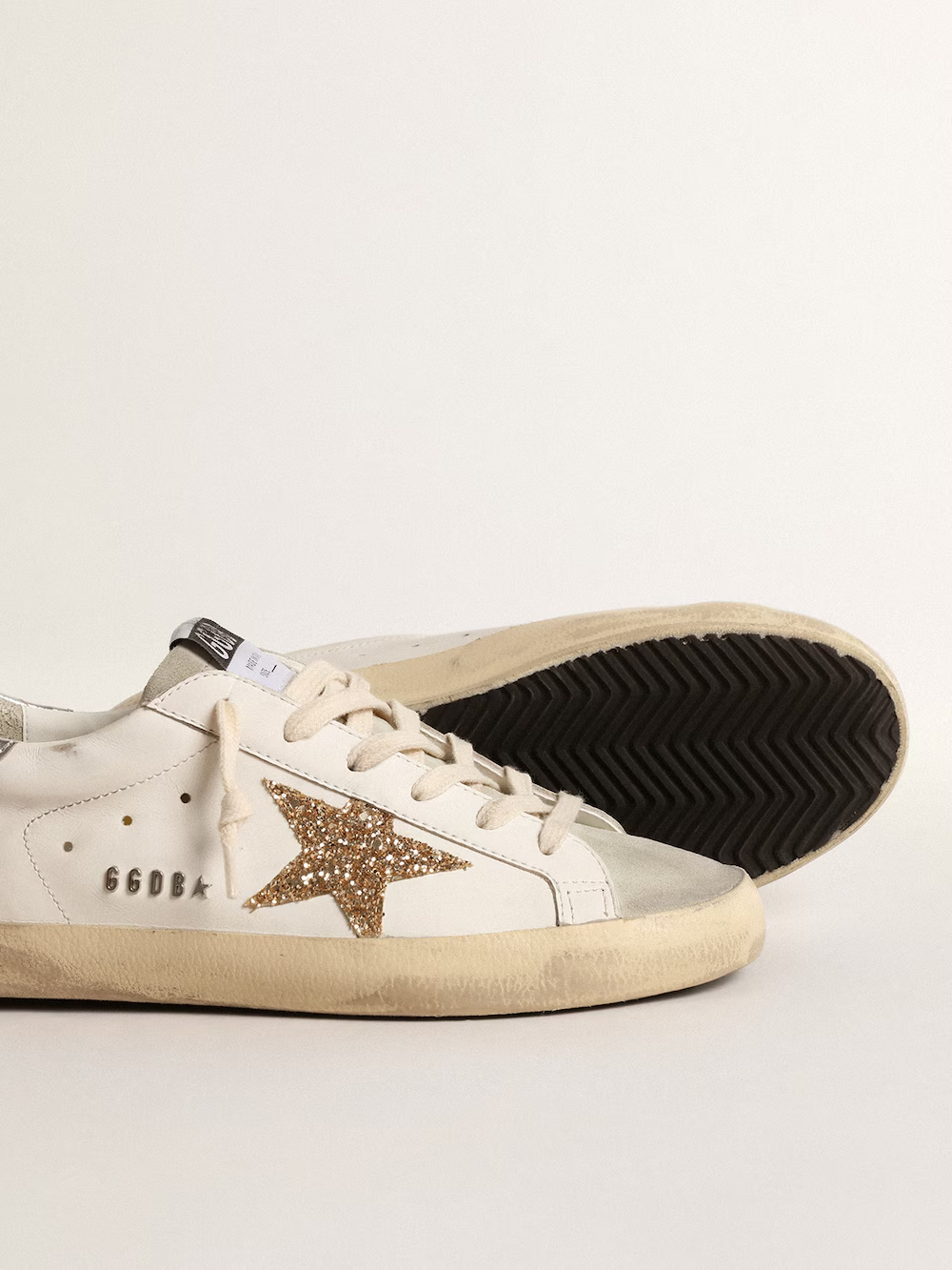 Super-Star da donna con stella glitter oro e inserti in suede grigio ghiaccio