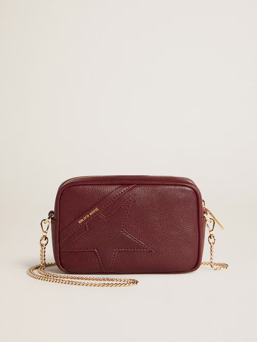 Mini Star Bag in pelle rosso vino con stella tono su tono