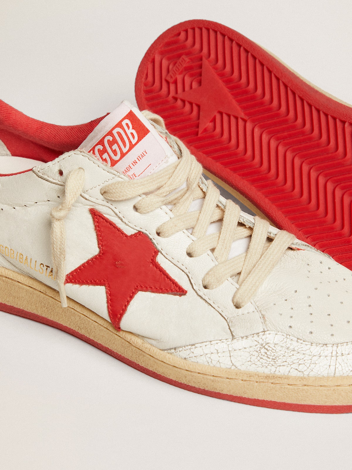 Women's Ball Star in white leather with red star and heel tab