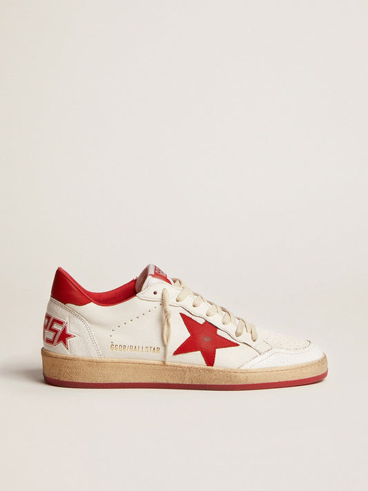 Women's Ball Star in white leather with red star and heel tab