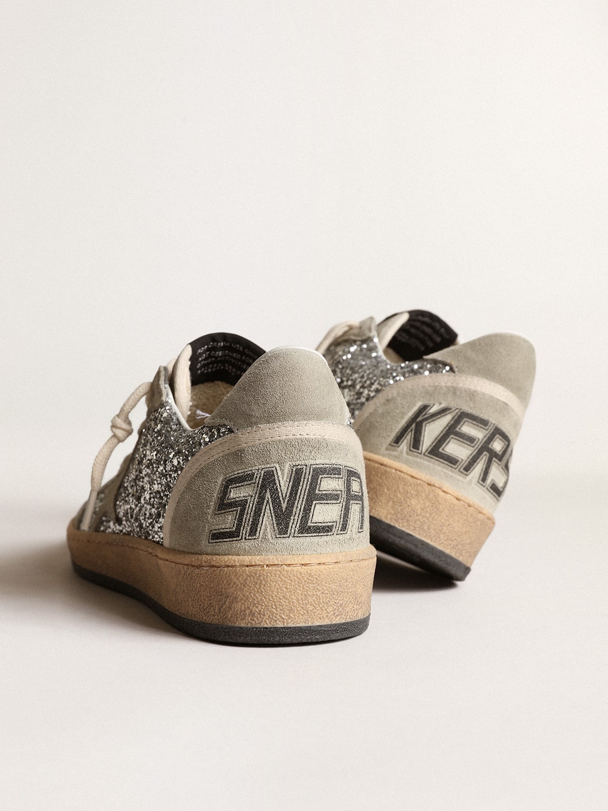 Ball Star in silver glitter with ice-gray suede inserts