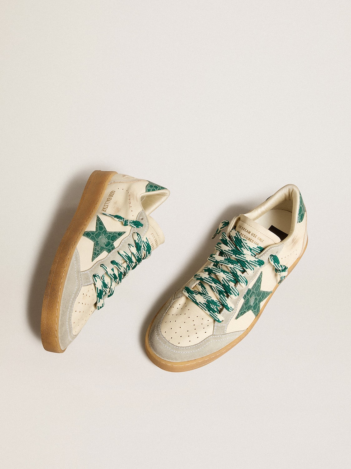 Women's Ball Star LTD in nappa with green crocodile-print leather star