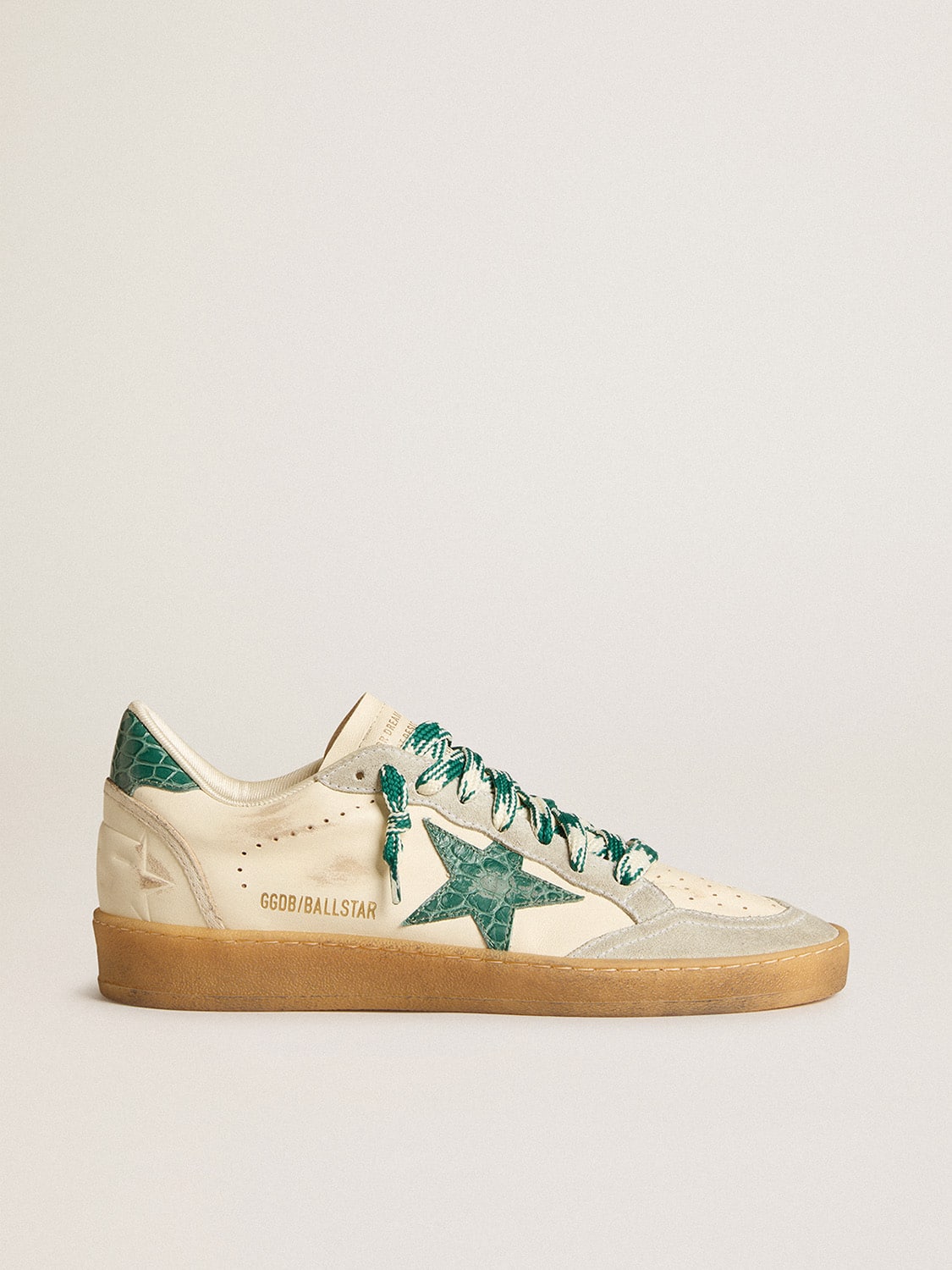 Women's Ball Star LTD in nappa with green crocodile-print leather star