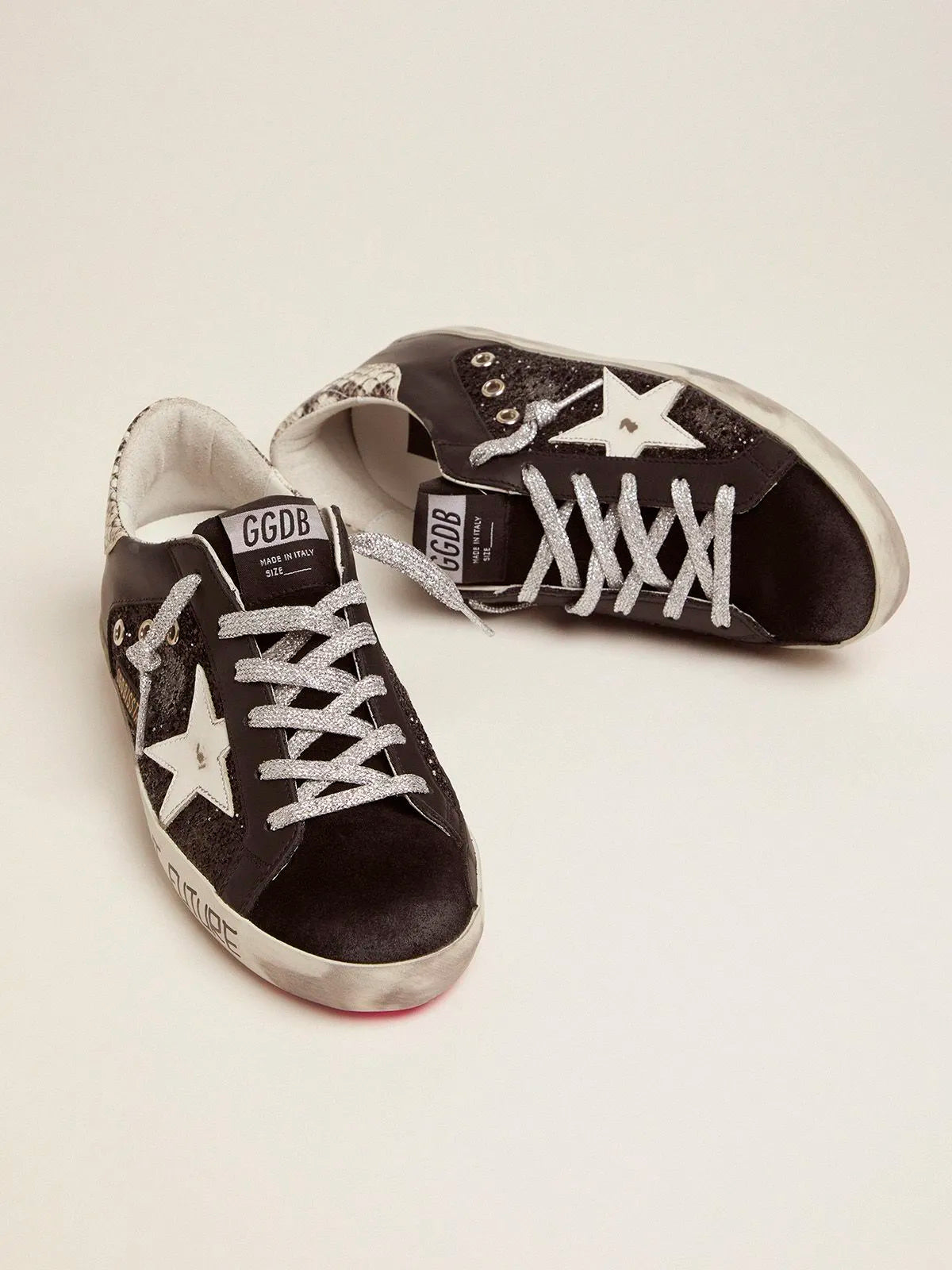 Super-Star sneakers with glitter and handwritten lettering