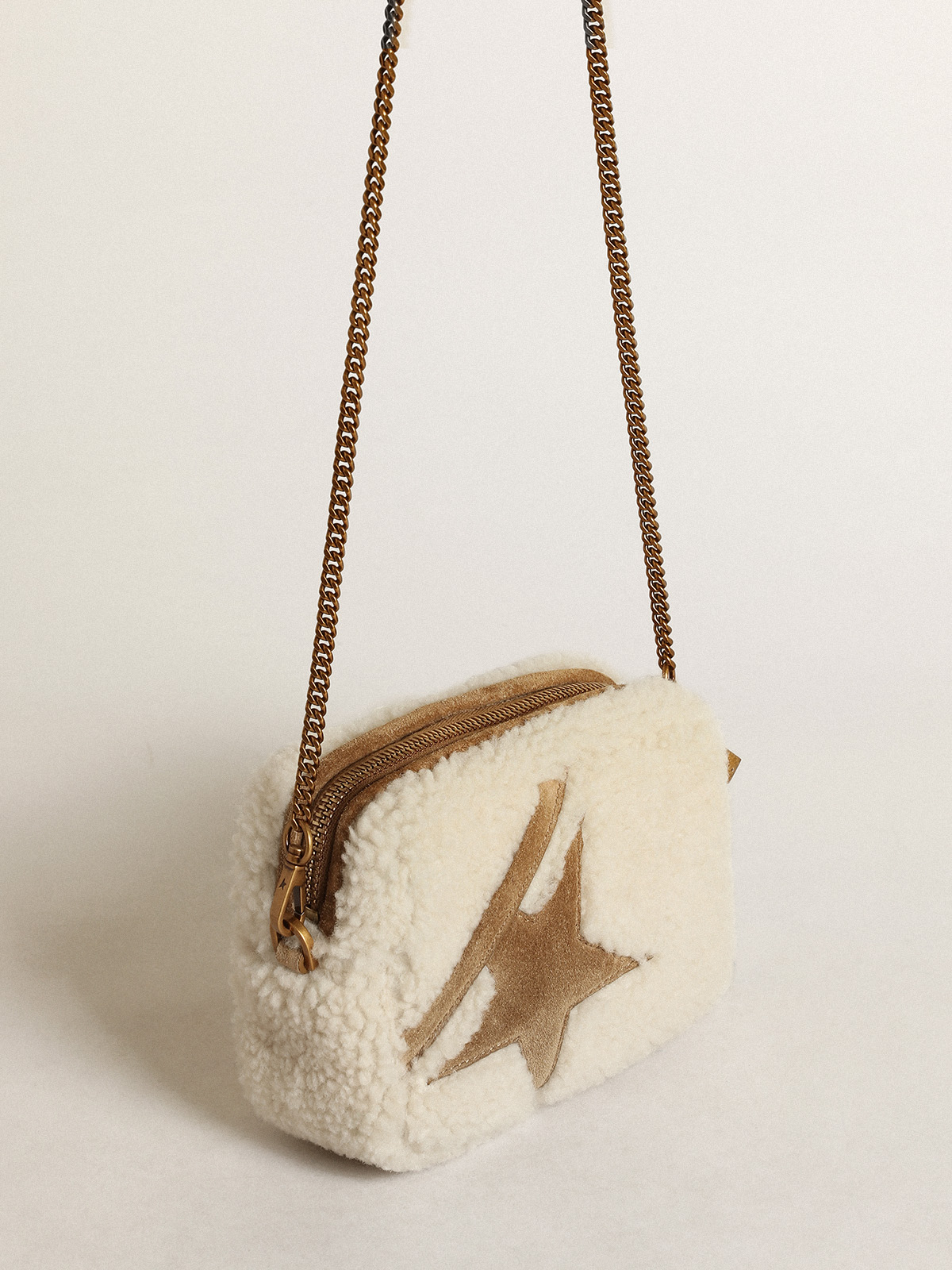 Mini Star Bag in shearling beige con stella in suede