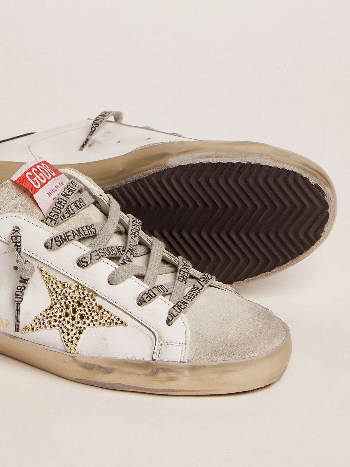 Super-Star LTD sneakers with navy-blue laminated leather heel tab and Swarovski crystal star