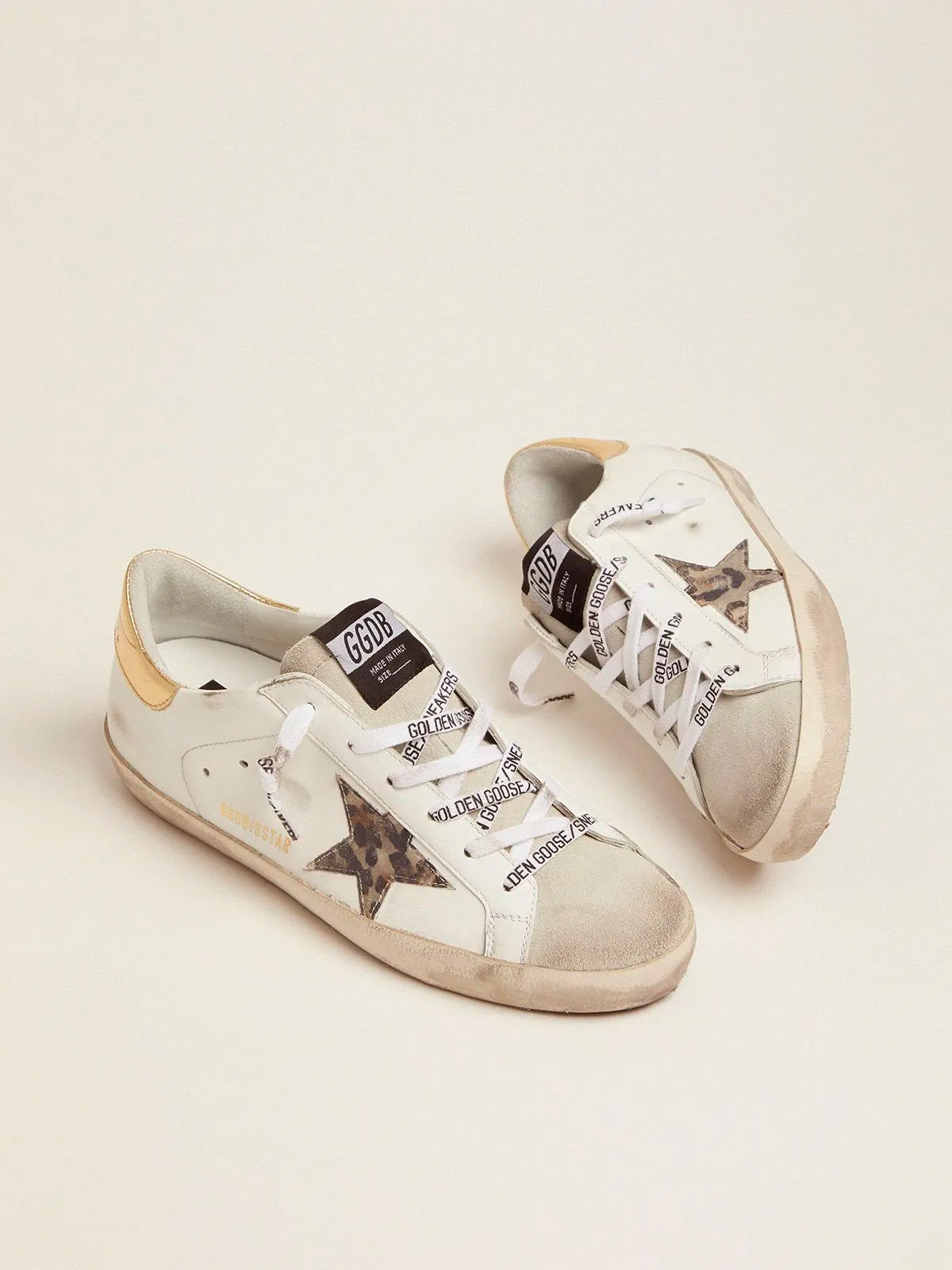 Sneakers Super-Star bianche con stella leopardata