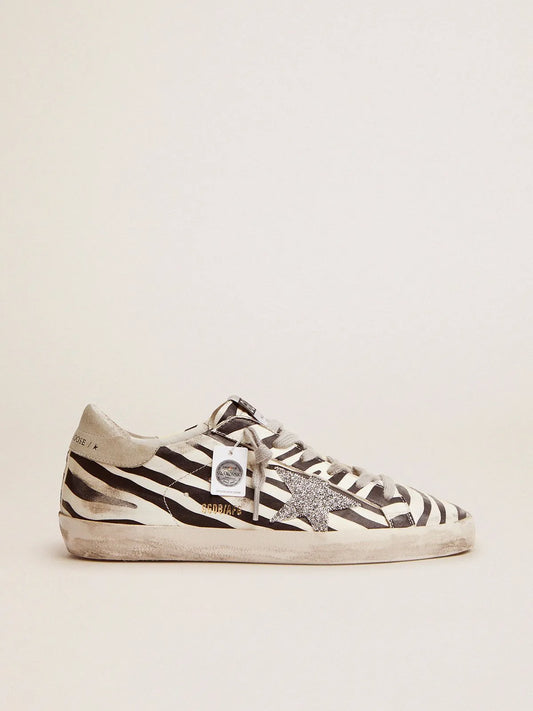 Super-Star LTD-Sneaker aus Ponyfell mit Animal-Print und Swarovski-Kristallstern