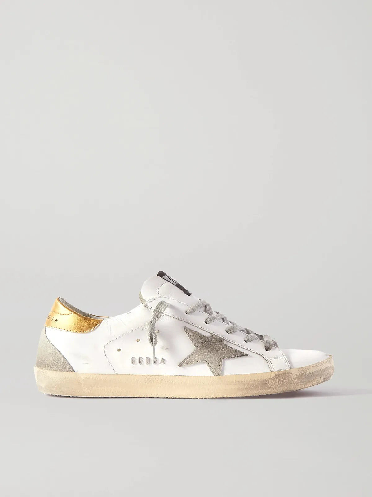 Superstar distressed leather and suede sneakers