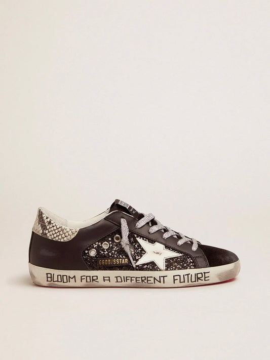 Sneakers Super-Star con glitter e scritte scritte a mano