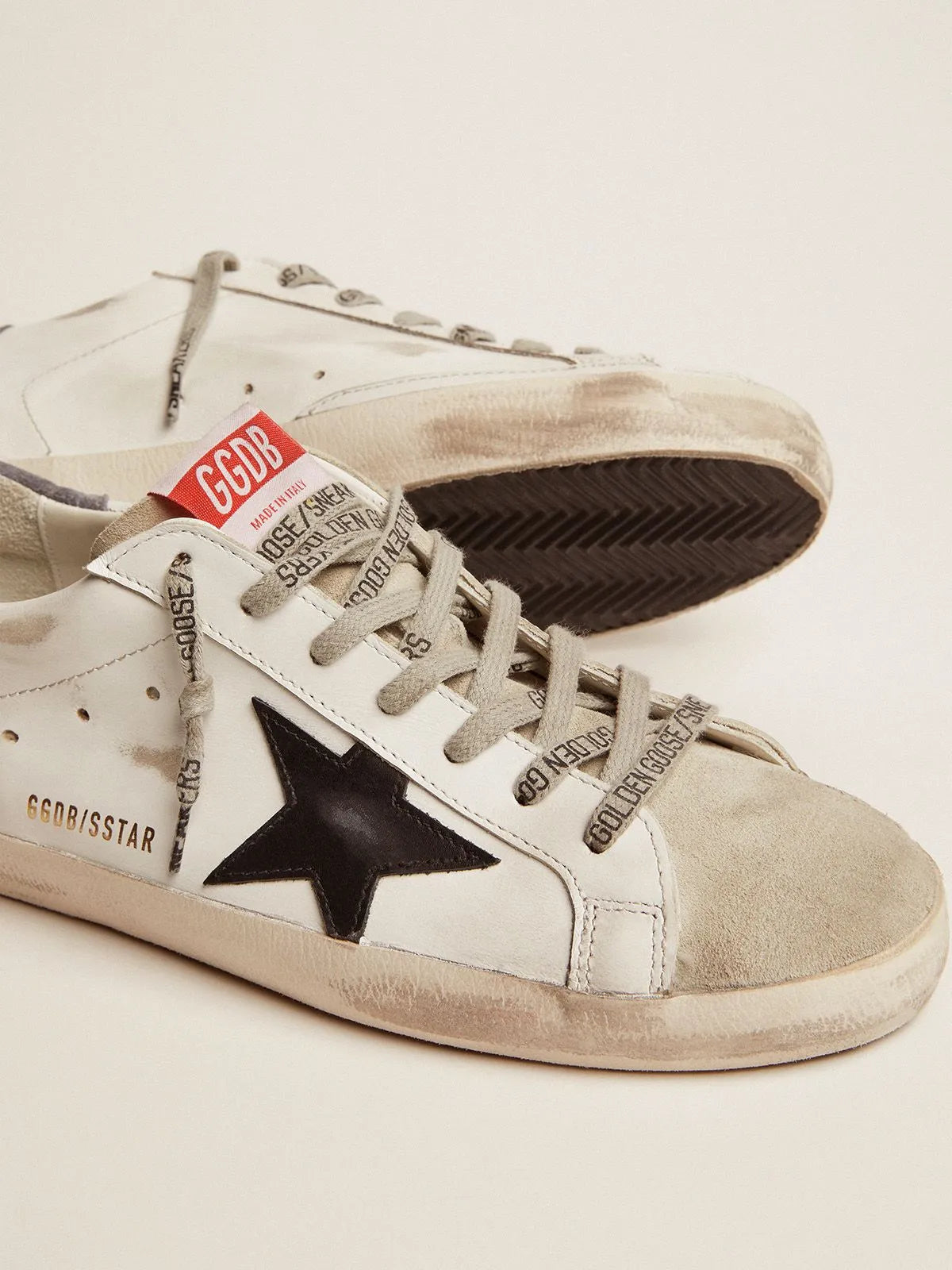 Super-Star LTD sneakers with black leather star and gray crocodile-print suede heel tab