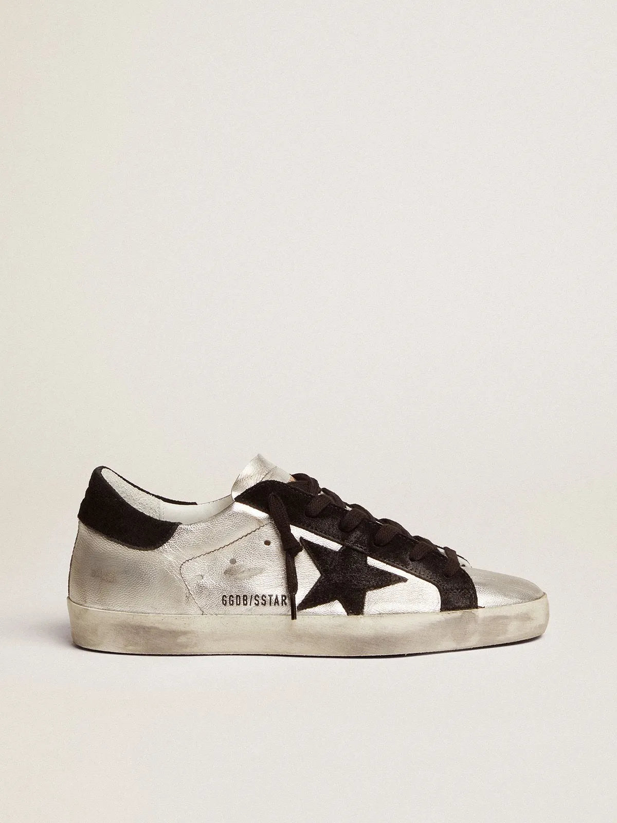 Sneakers Super-Star in pelle argento con inserti a contrasto