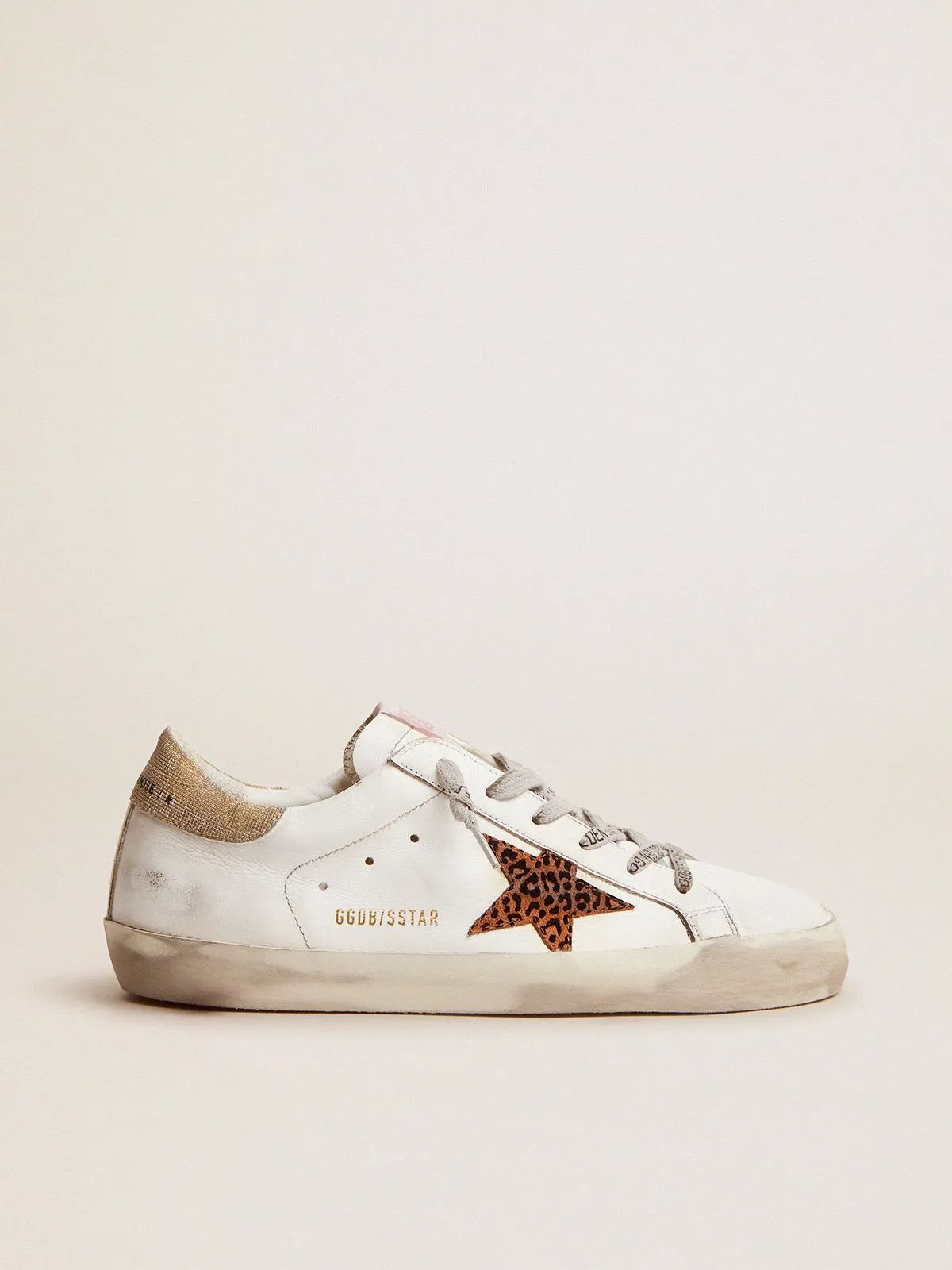 Sneaker Super-Star LTD con stella leopardata e talloncino in glitter oro