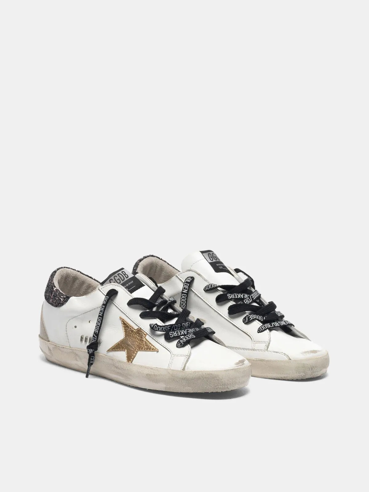 Super-Star-Sneaker mit goldenem Stern und glitzernder Fersenlasche