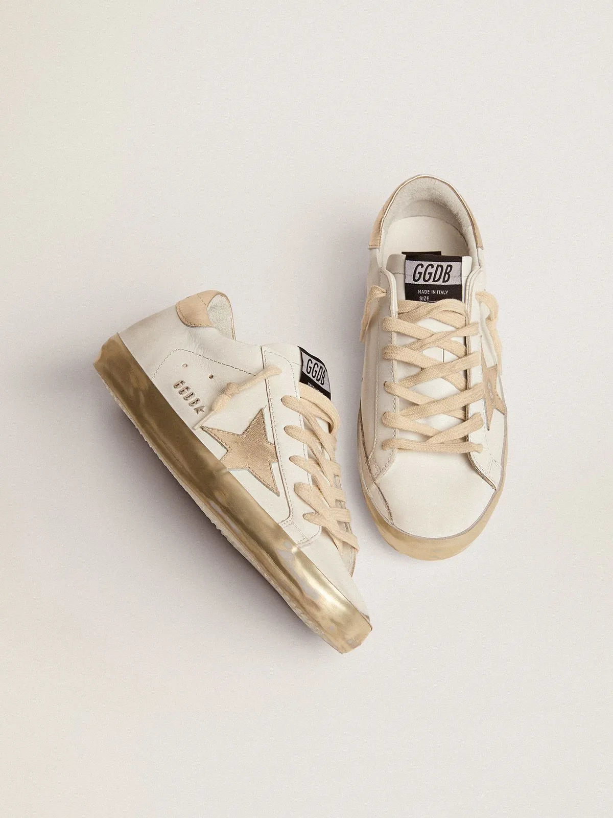 Super-Star sneakers with gold sparkle foxing and metal stud lettering