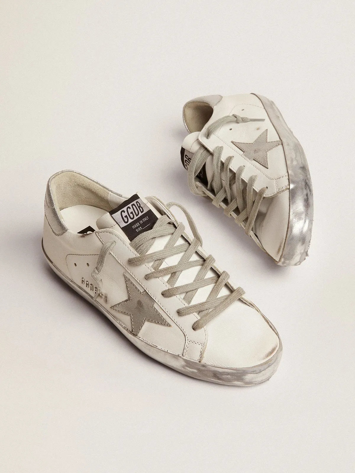 Super-Star sneakers with silver sparkle foxing and metal stud lettering