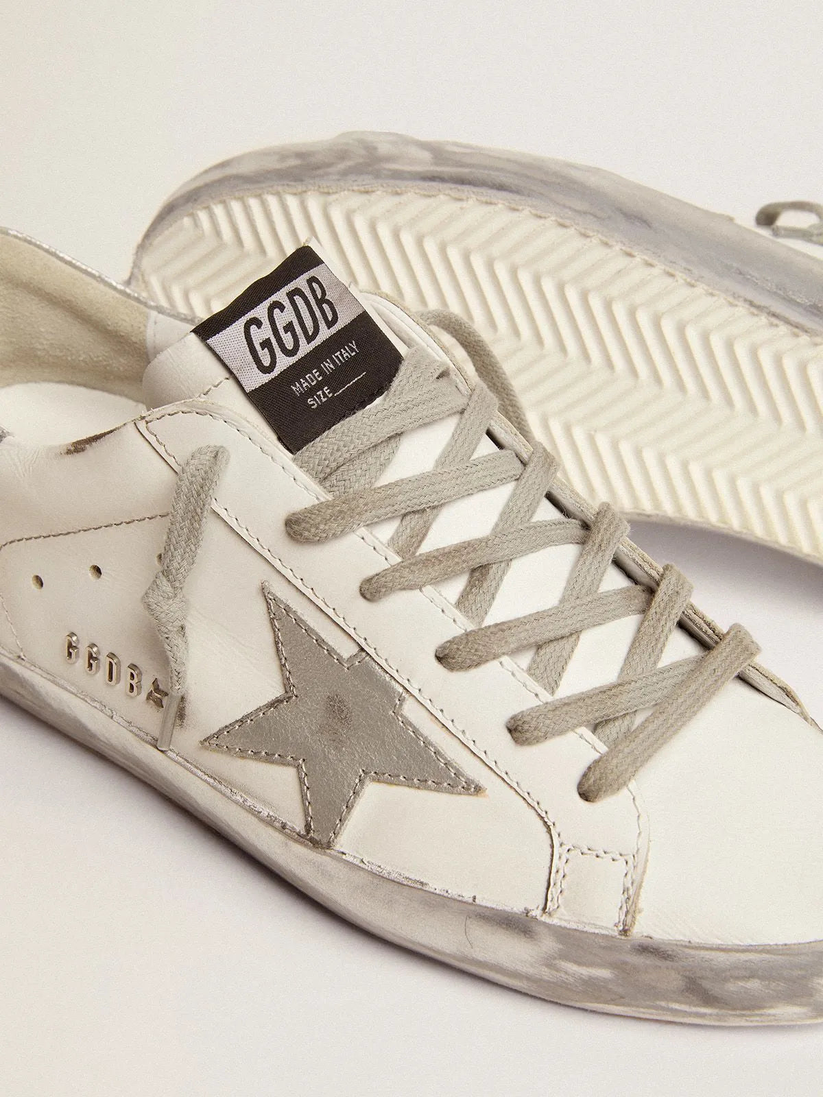 Super-Star sneakers with silver sparkle foxing and metal stud lettering