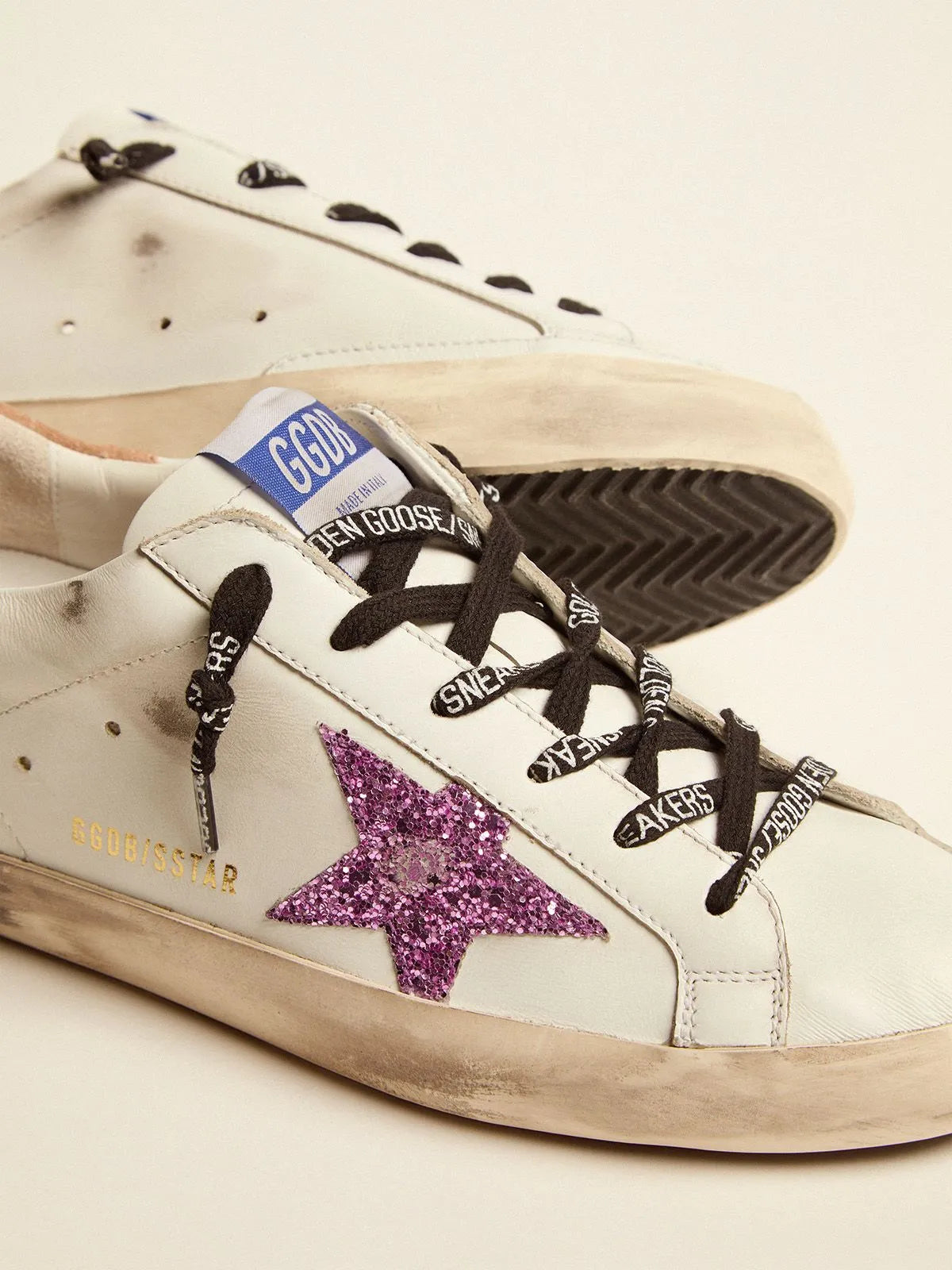 Zapatillas deportivas Super-Star de piel blanca con estrella brillante color lavanda 