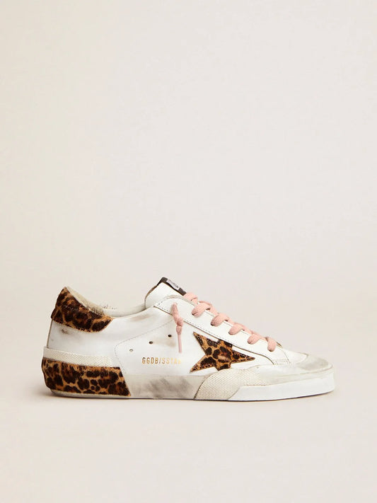 Sneakers Super-Star in pelle bianca con dettagli e multi foxing in cavallino leopardato