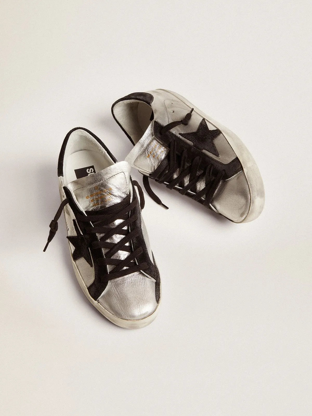 Sneakers Super-Star in pelle argento con inserti a contrasto