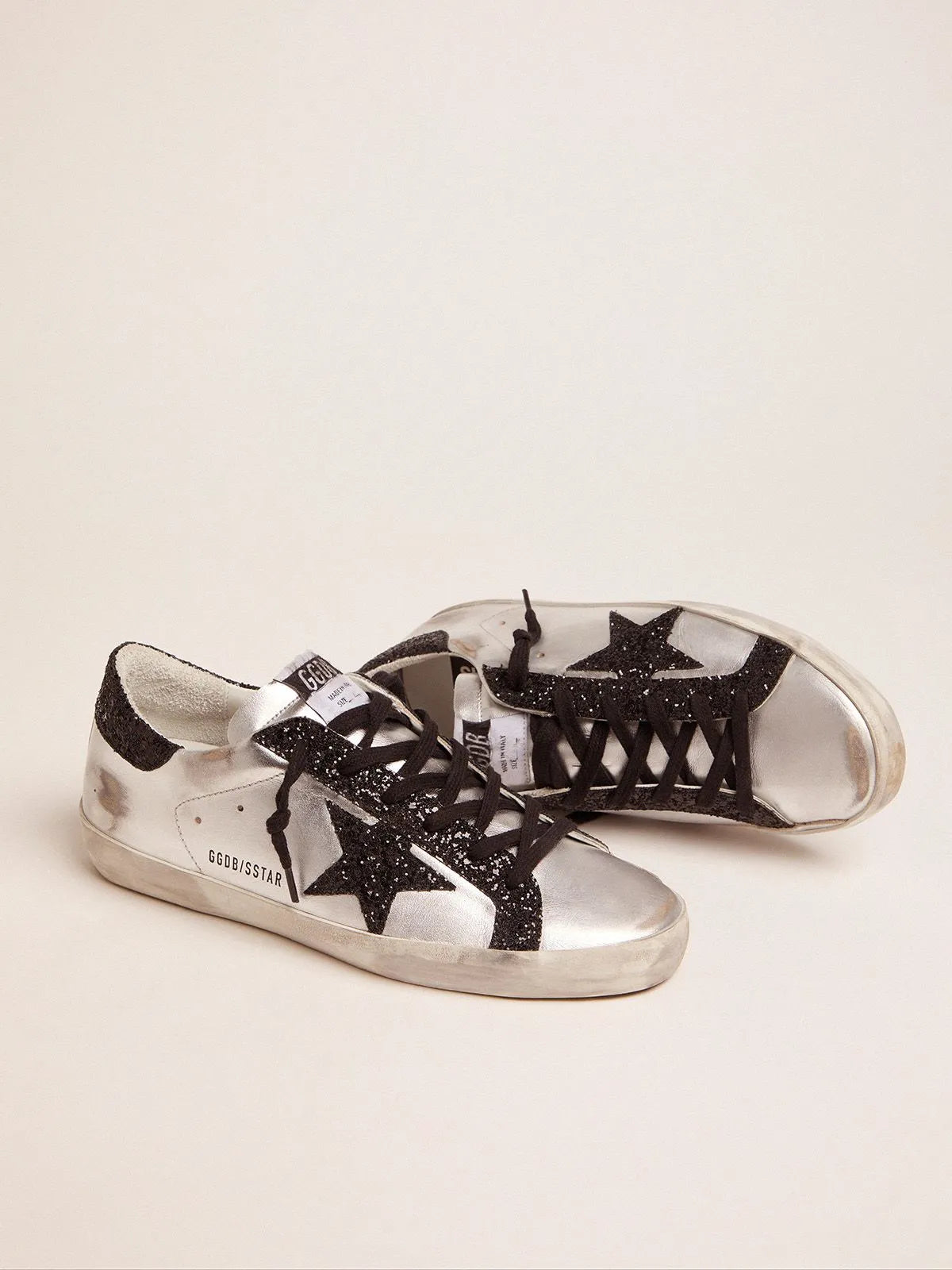 Silver Super-Star sneakers with glitter details