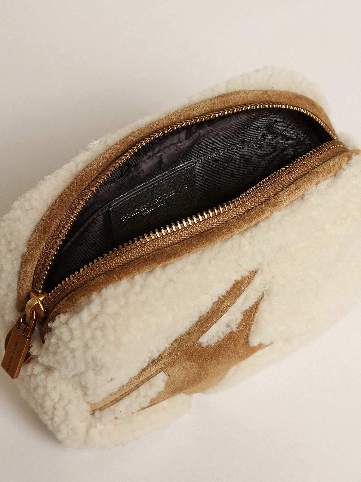 Mini Star Bag in beige shearling with suede star